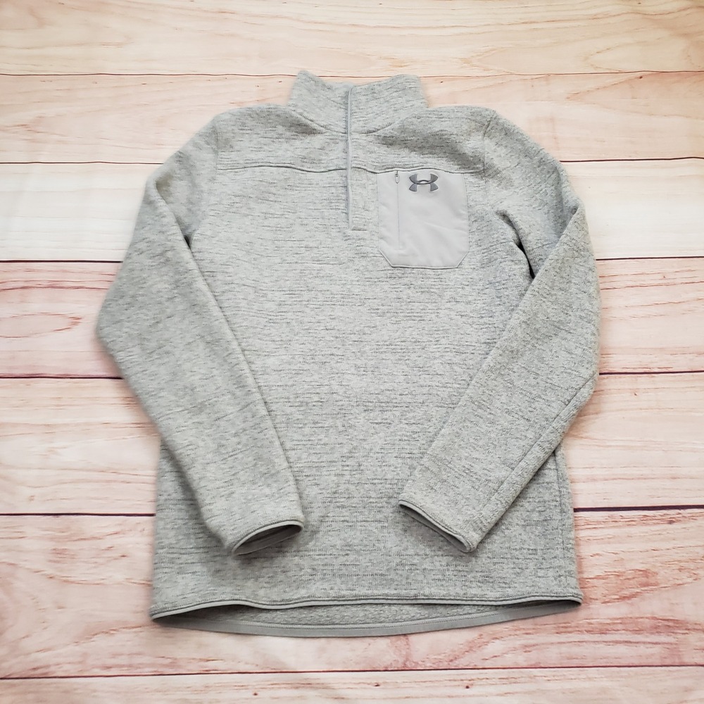 Under Armour ColdGear Quarter Zip Pullover Men Small Gray Heather Sweater Active
